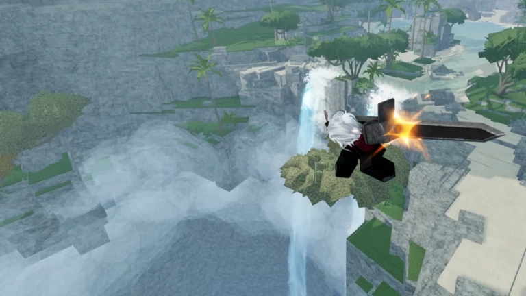 Official Strikeborn Roblox thumbnail showing a waterfall arena